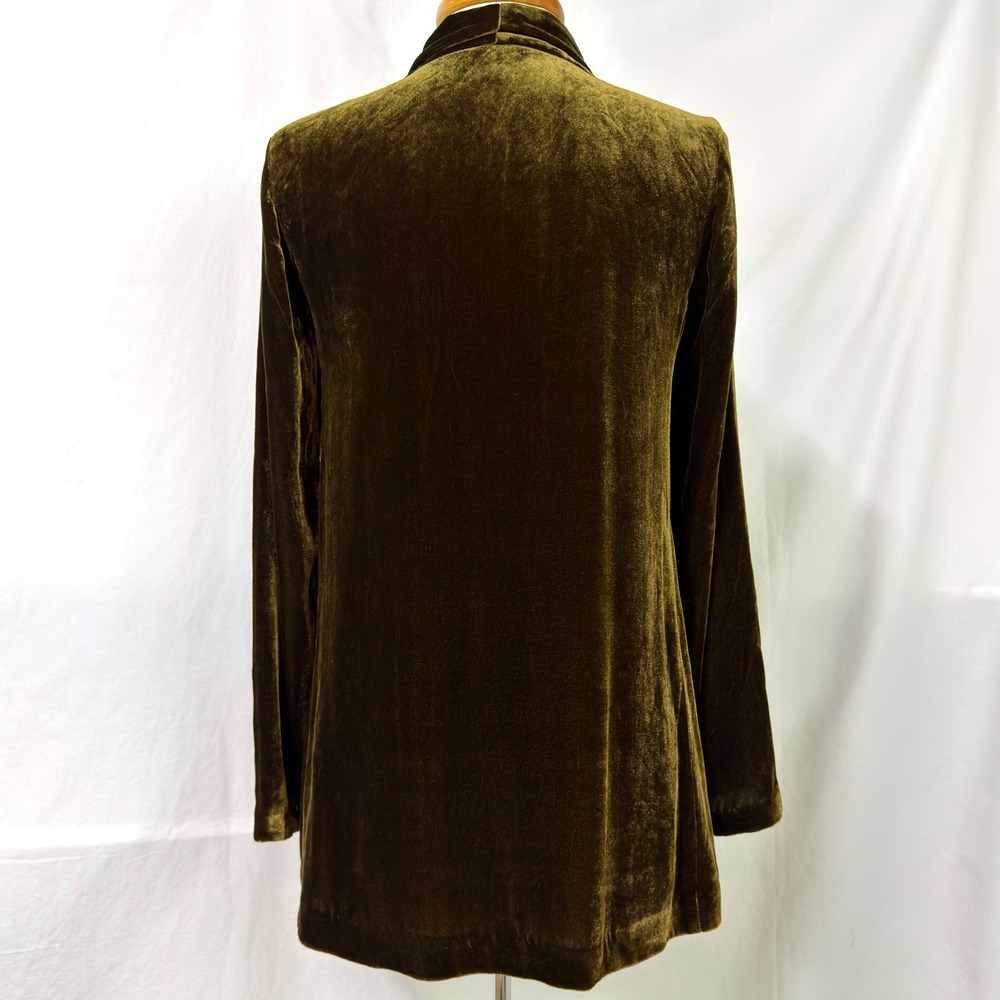 EILEEN FISHER Green Silk Velvet Open Front Kimono Shawl Collar Cardigan PP/PXS - Picture 5 of 9